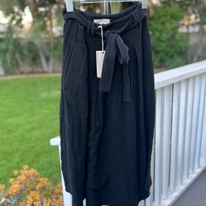 Anthropologie Moon River Black Midi A-Line Skirt with Tie Front